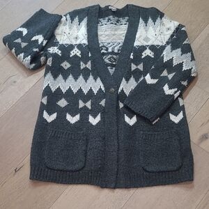 j.jill Cardigan Sweater Women's sz L.Single Button Wool Blend w/Metal Accents